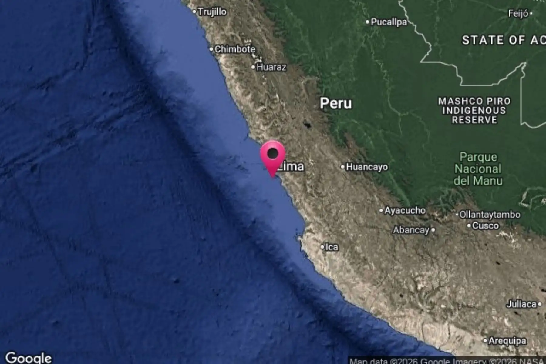 Perú: sismo de magnitud 4.8 se siente en Lima con epicentro en Lurín 001297031W