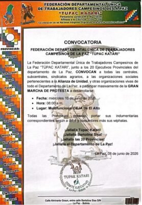 Campesinos de la “Túpac Katari” convocan a marcha para este miércoles 2 4f6e99d5 c97b 4913 83a8 942d93dd6ef2