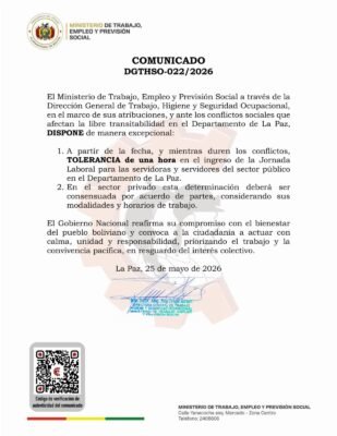 Gobierno dispone tolerancia laboral en La Paz por bloqueos y escasez de combustible 2 706650301 1394876482668857 6836832225324714078 n