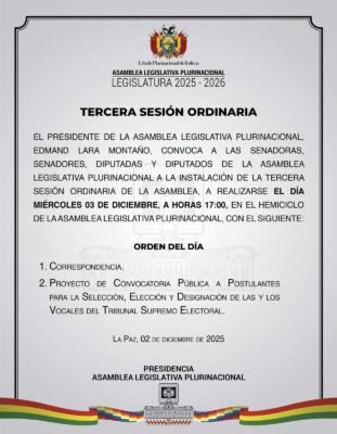 Lara convoca a sesión de la Asamblea para tratar convocatoria para postulantes al TSE 2 87bed3bf018e6fc8d78ad98c9a1db40726bb8ac8