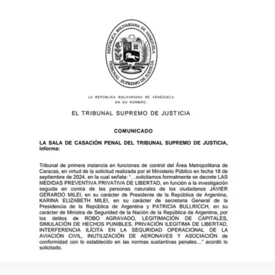 Screenshot 2024 09 24 at 09 32 53 La Justicia del regimen de Maduro aprobo la orden de captura contra el presidente argentino Javier Milei Infobae