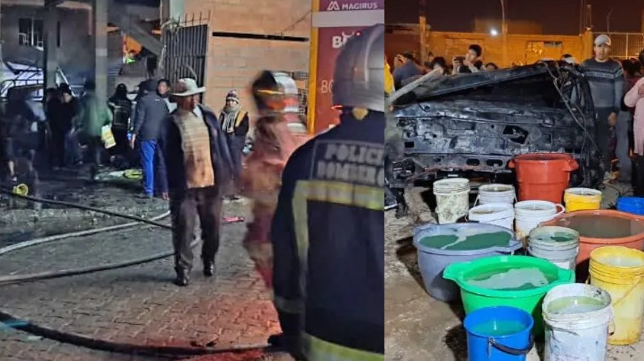 Incendio en taller de chapería consumió tres vehículos en El Alto; hallaron turriles con diésel images 21 1 6