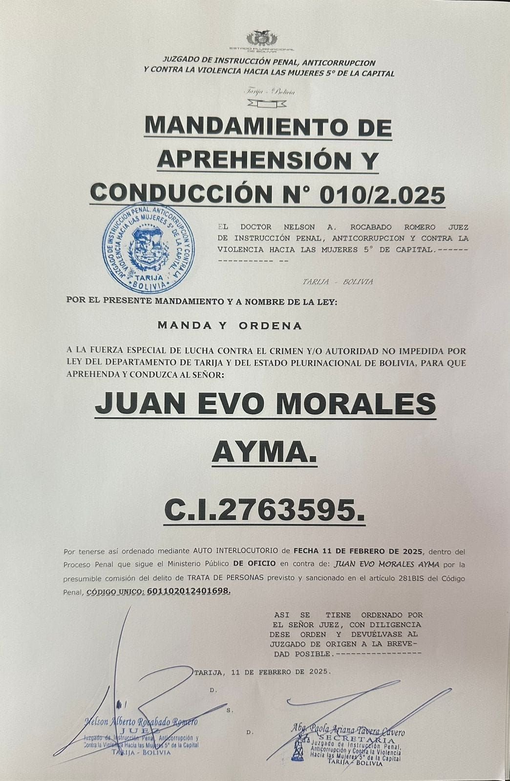 Tras rechazo de apelación, Juez de Tarija emite orden de aprehensión ...